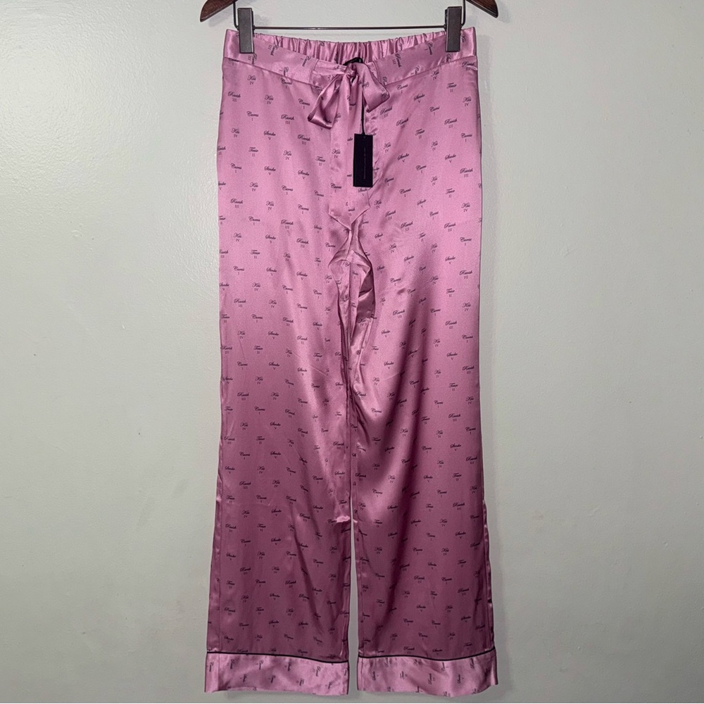 KIKI DE MONTPARNASSE SILK LOUNGE - KISS PRINT TIE UP PAJAMA PANT *IN MAUVE* - Picture 3 of 11